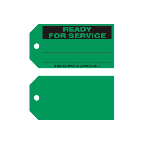 Brady Brady Ready For Service Tag, 100/Pkg, Cardstock, 5-3/4inW x 3inH 86745 - main